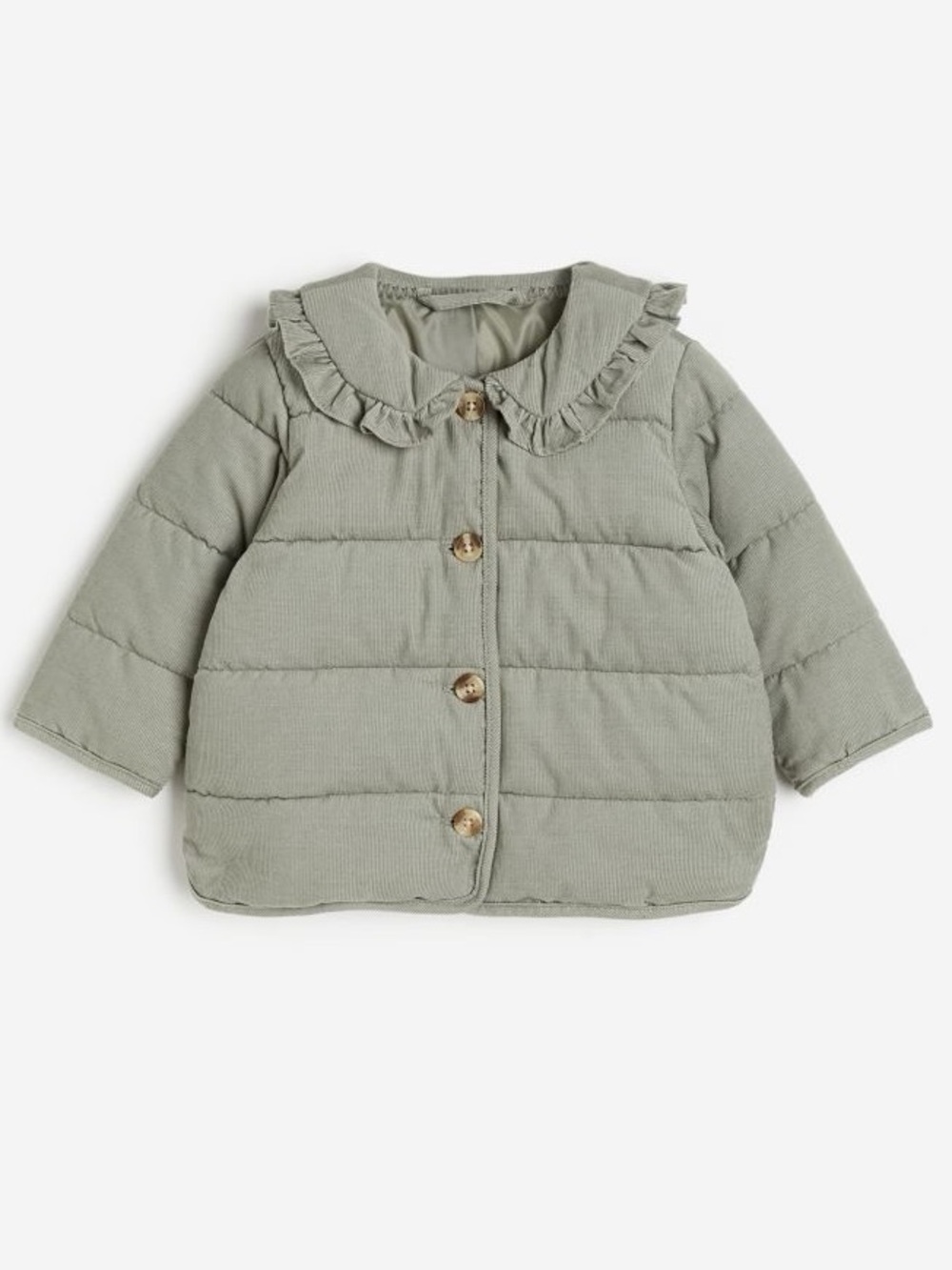 H&M Baby Girls' Sage Green Ruffle Collar Puffer Jacket 18M